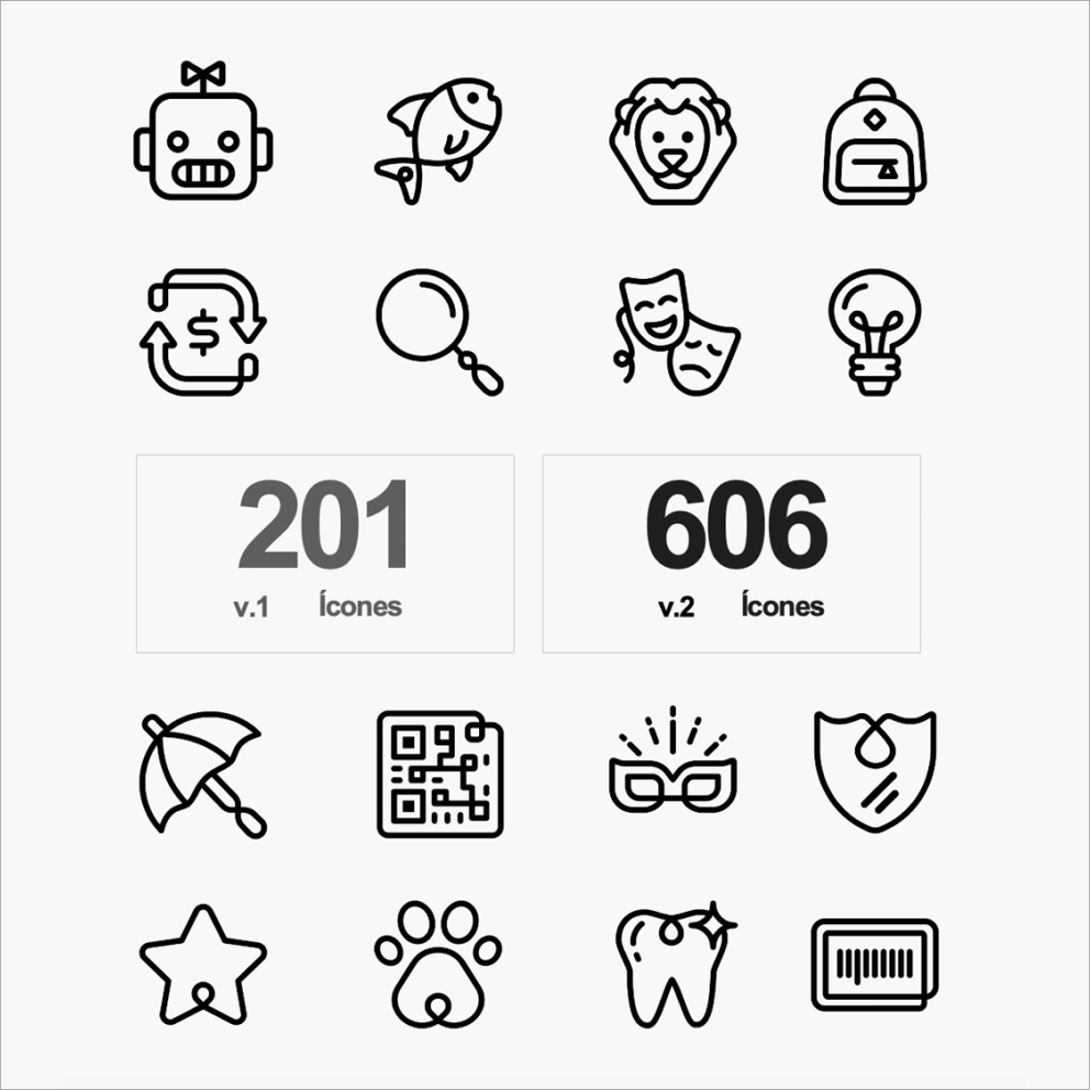 Nova versão de iconografia com 606 brand ícones